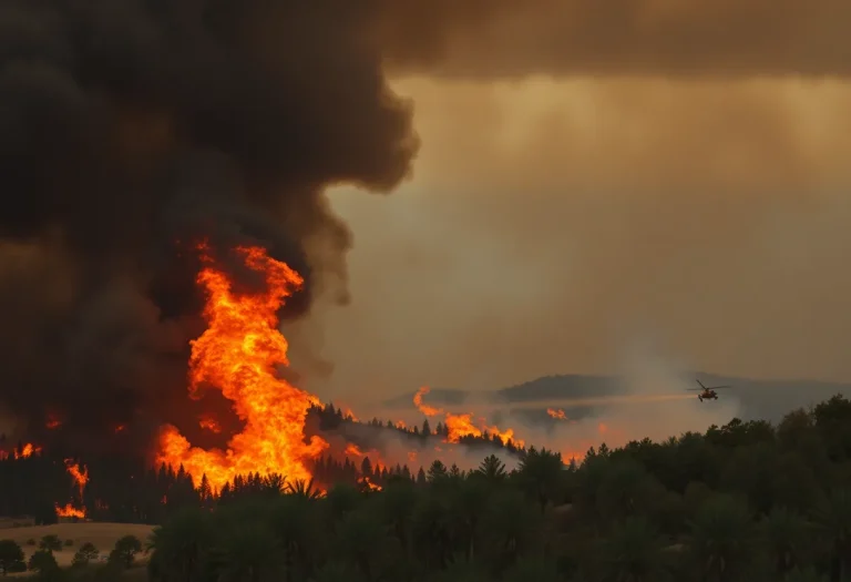 Firefighters combating a wildfire in Southern California