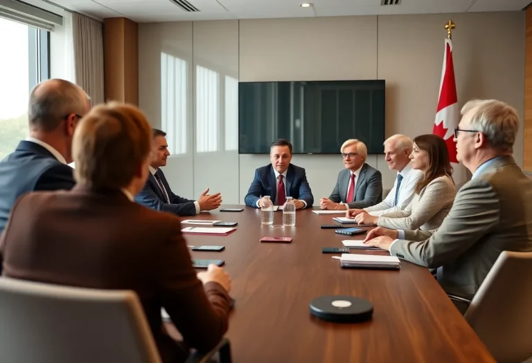 Canadian political leaders in a strategy meeting