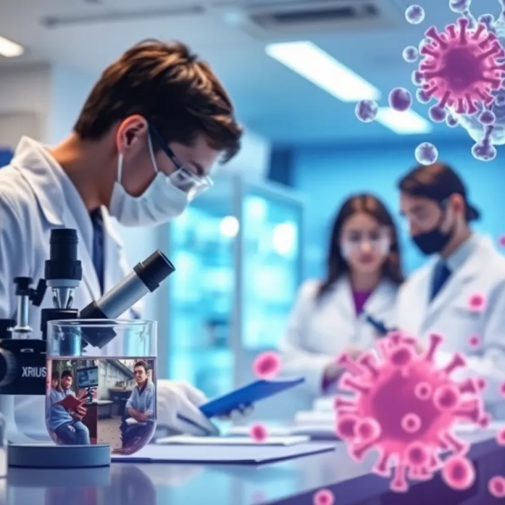 Scientists conducting cancer research in a laboratory