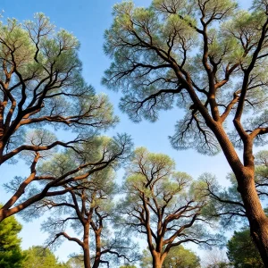 Scenic view of mountain cedar trees with visible pollen