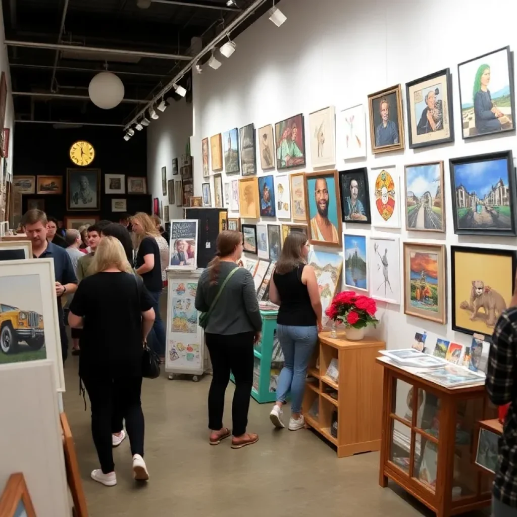 A colorful display of local art at Clamp Light Gallery in San Antonio