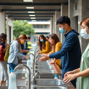 Students practicing hygiene on campus to prevent norovirus