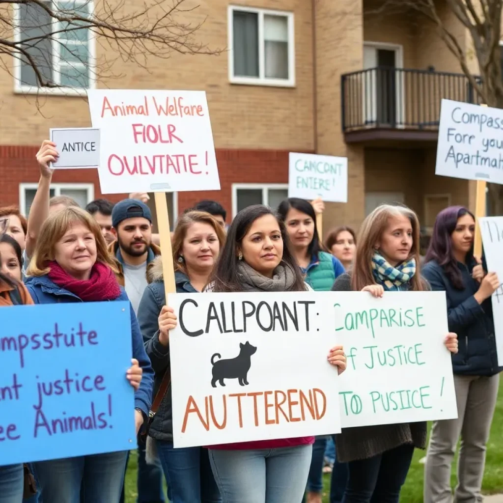 Community members holding signs in support of animal welfare