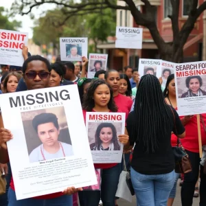 People gathering in San Antonio holding signs for missing teenager search