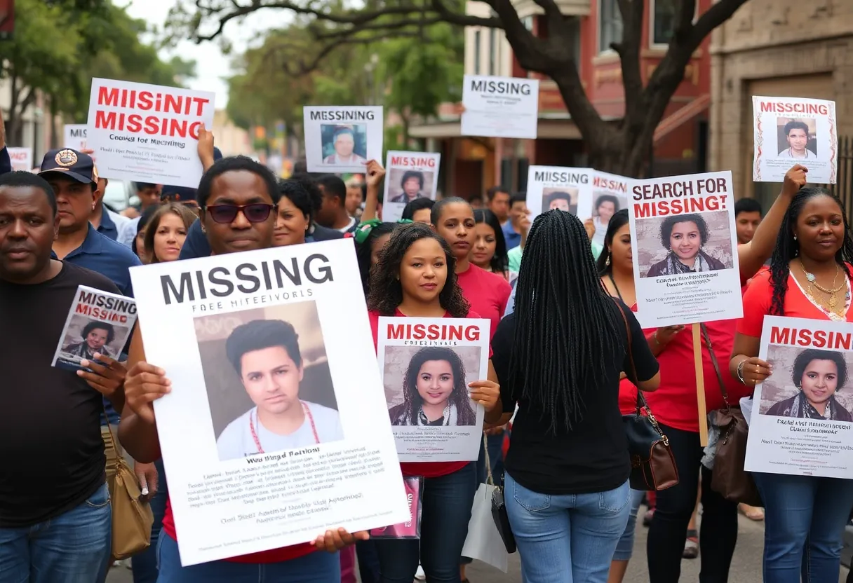 People gathering in San Antonio holding signs for missing teenager search