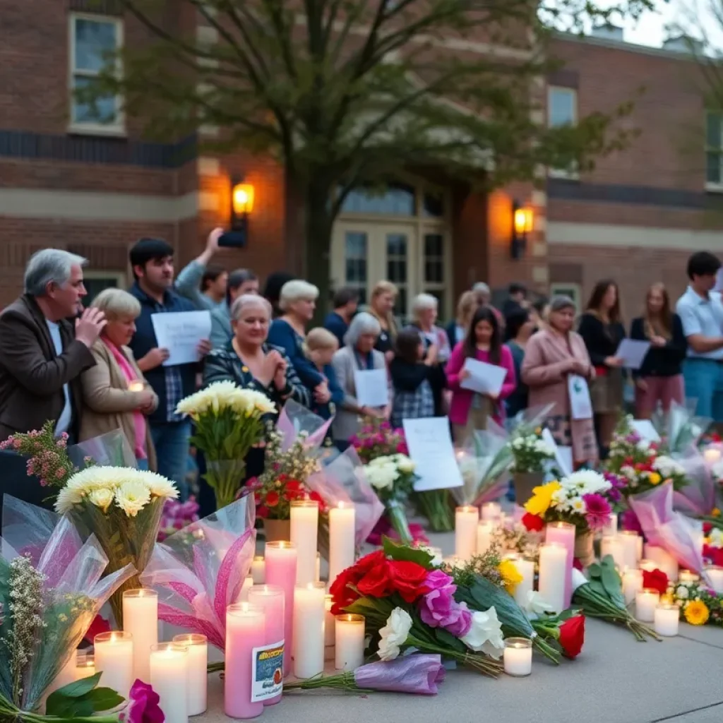 Vigil held by community members for young child and teacher lost in tragic accident.