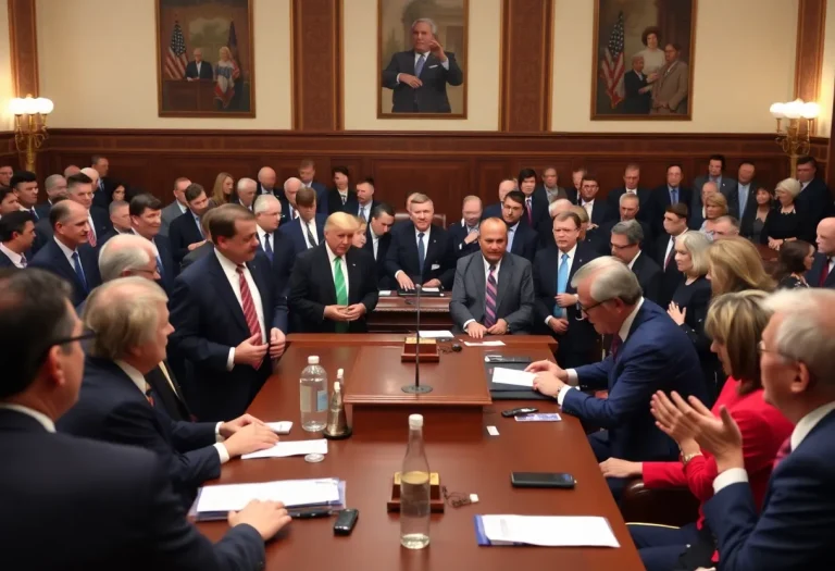 Diverse group of lawmakers in discussion at Congress.