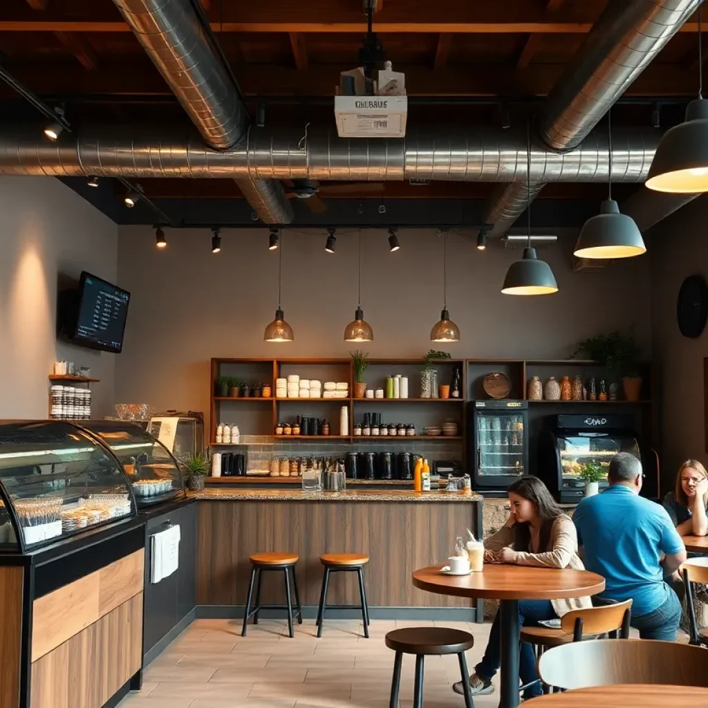 Interior of CosMc's Coffee shop with modern decor.