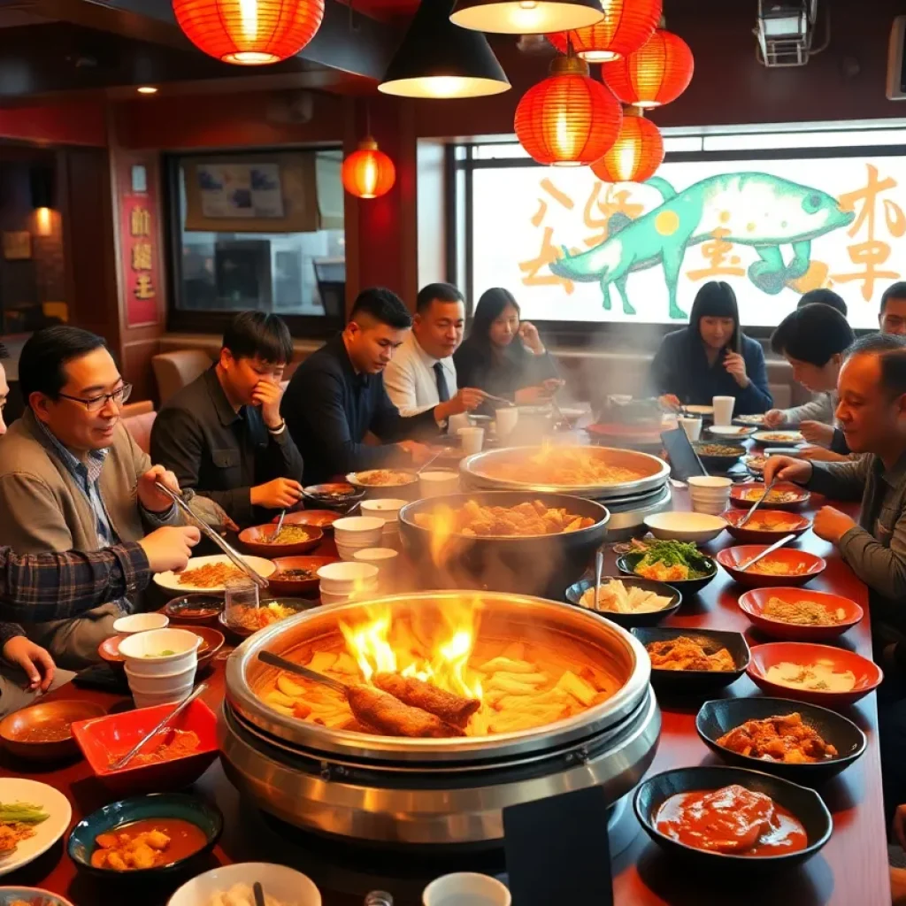 Interior of Dae Gee Korean BBQ with patrons enjoying cooking at their tables