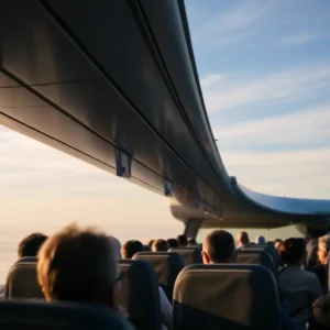 Airplane flying with calm passengers during a journey