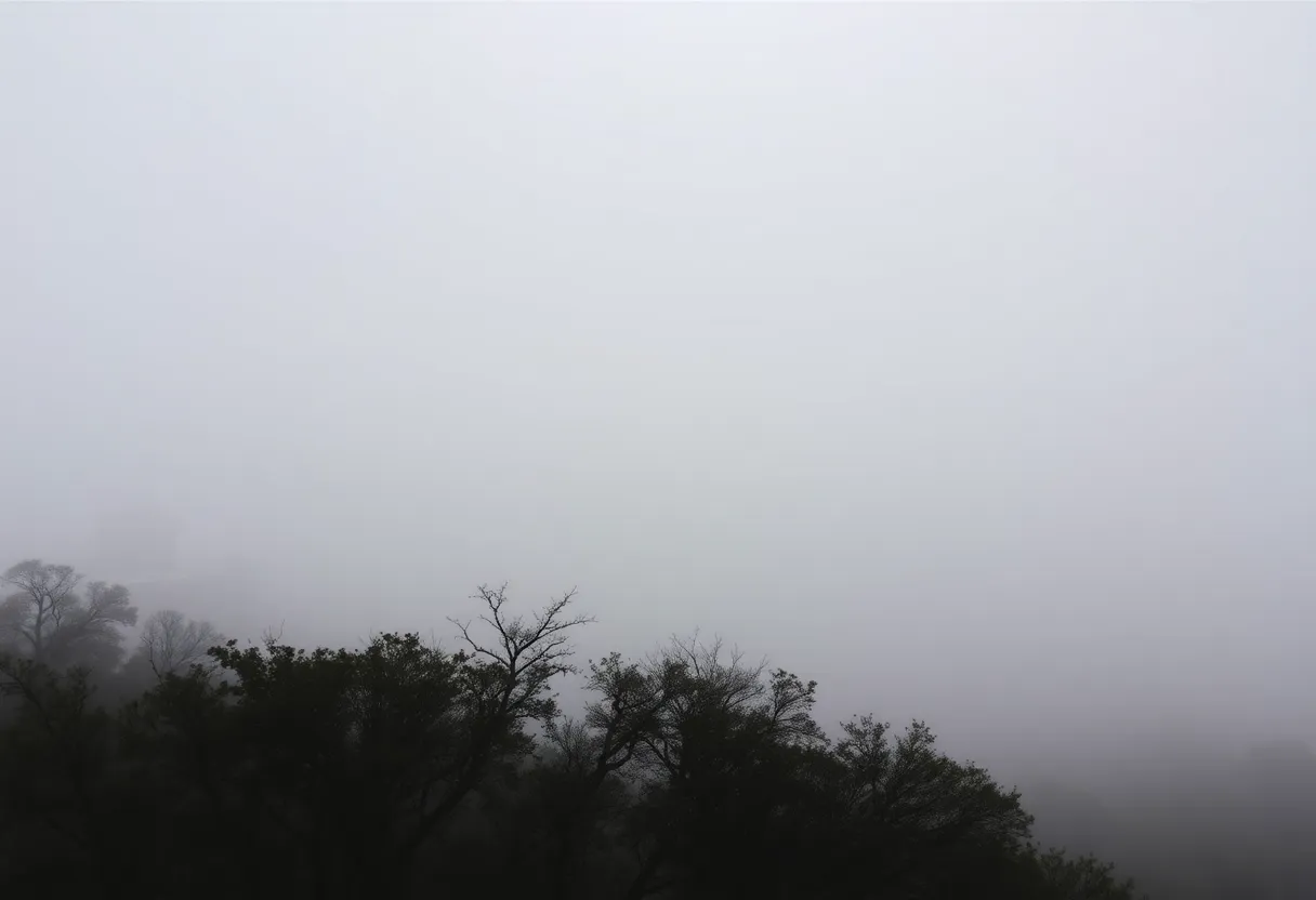 Foggy street scene in San Antonio, Texas