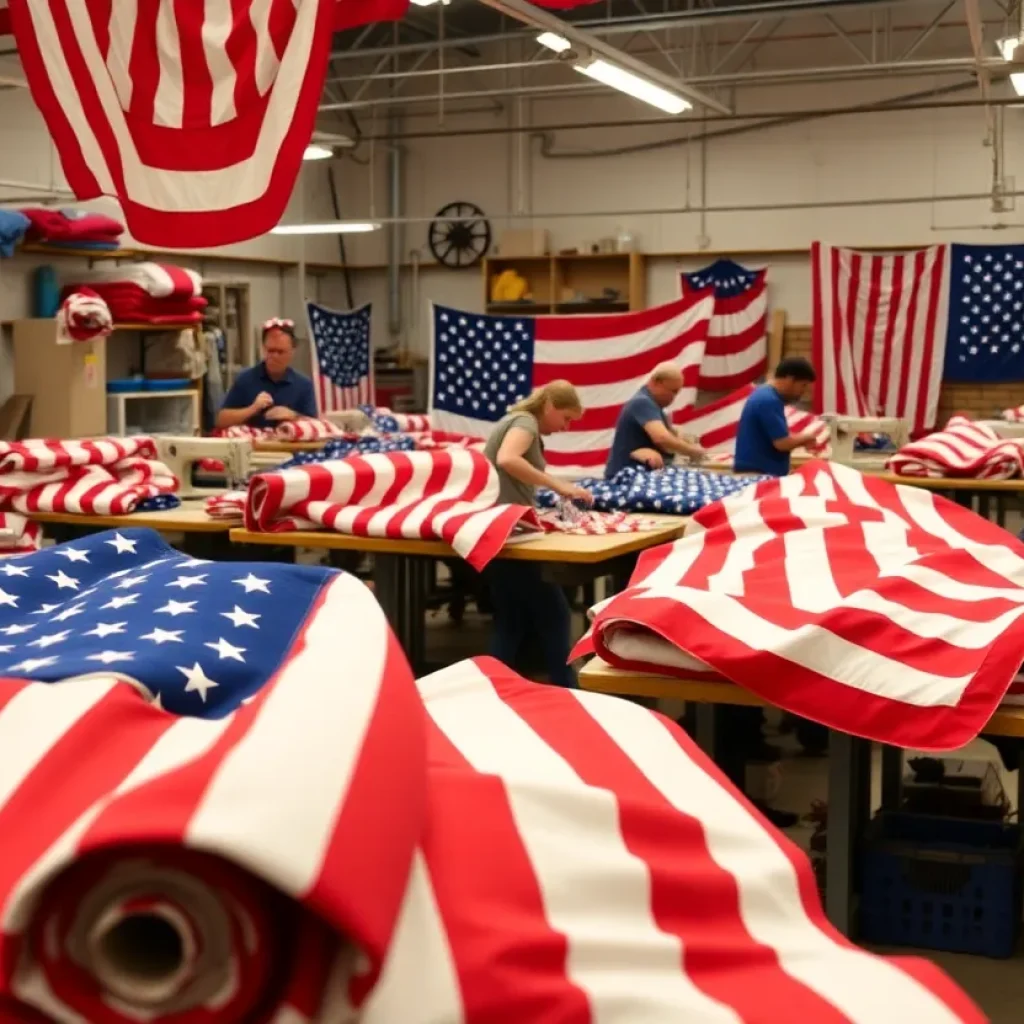 Artisans creating flags at Dixie Flag and Banner Company