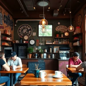 Interior of El Tigre Coffee Roasters with customers enjoying coffee