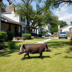 Feral hog in a suburban area of San Antonio