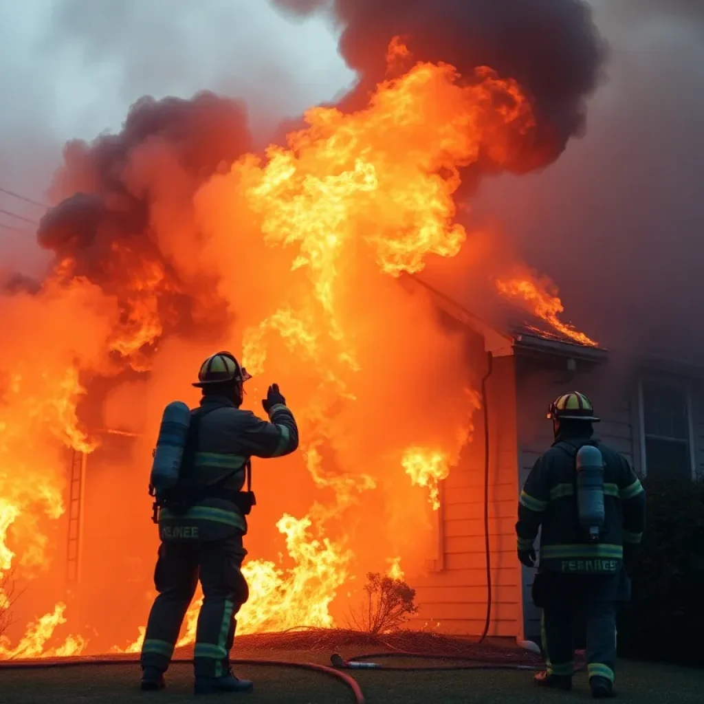 Firefighters extinguishing a house fire in San Antonio