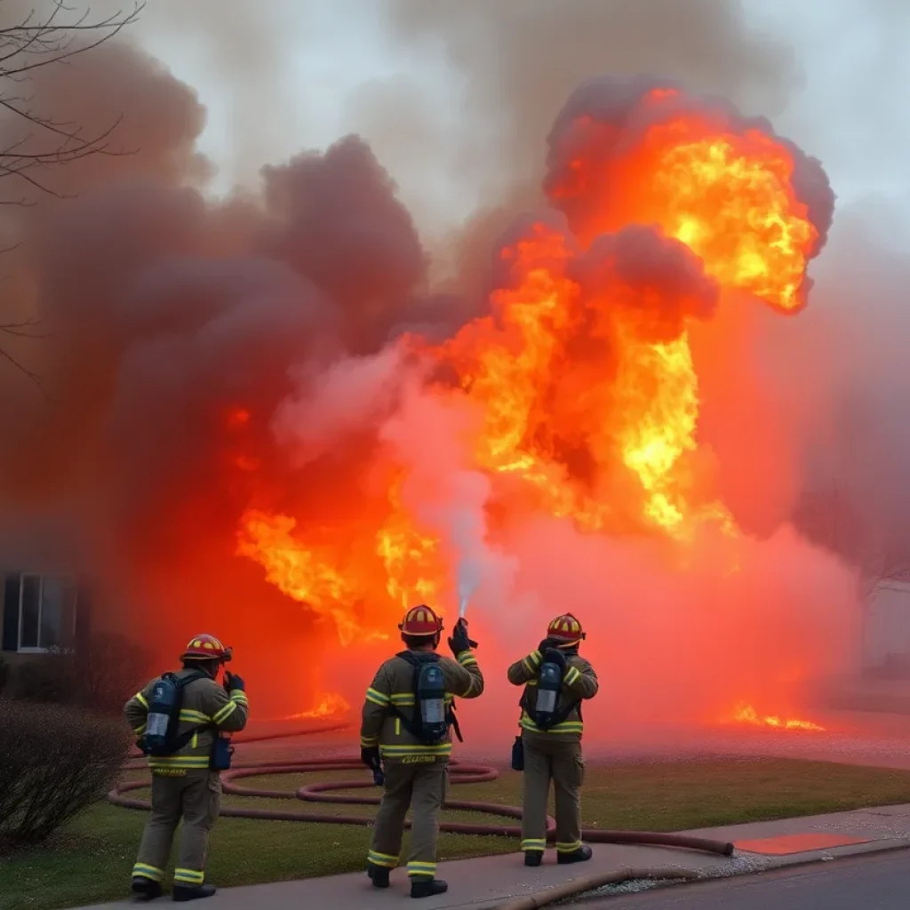 Firefighters battling flames in a residential area in San Antonio