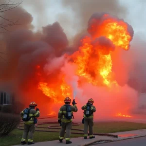 Firefighters battling flames in a residential area in San Antonio