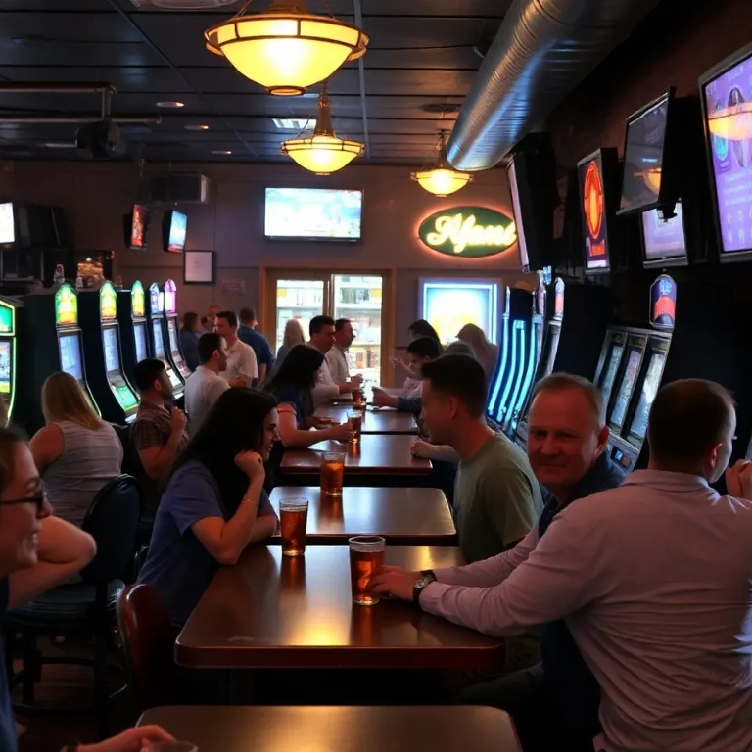 Gaming machines in a San Antonio bar with patrons