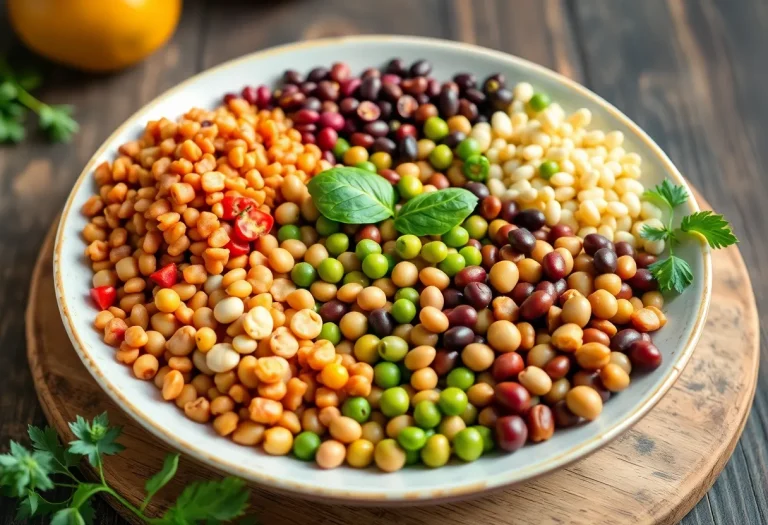 A vibrant plate showcasing different types of legumes and vegetables