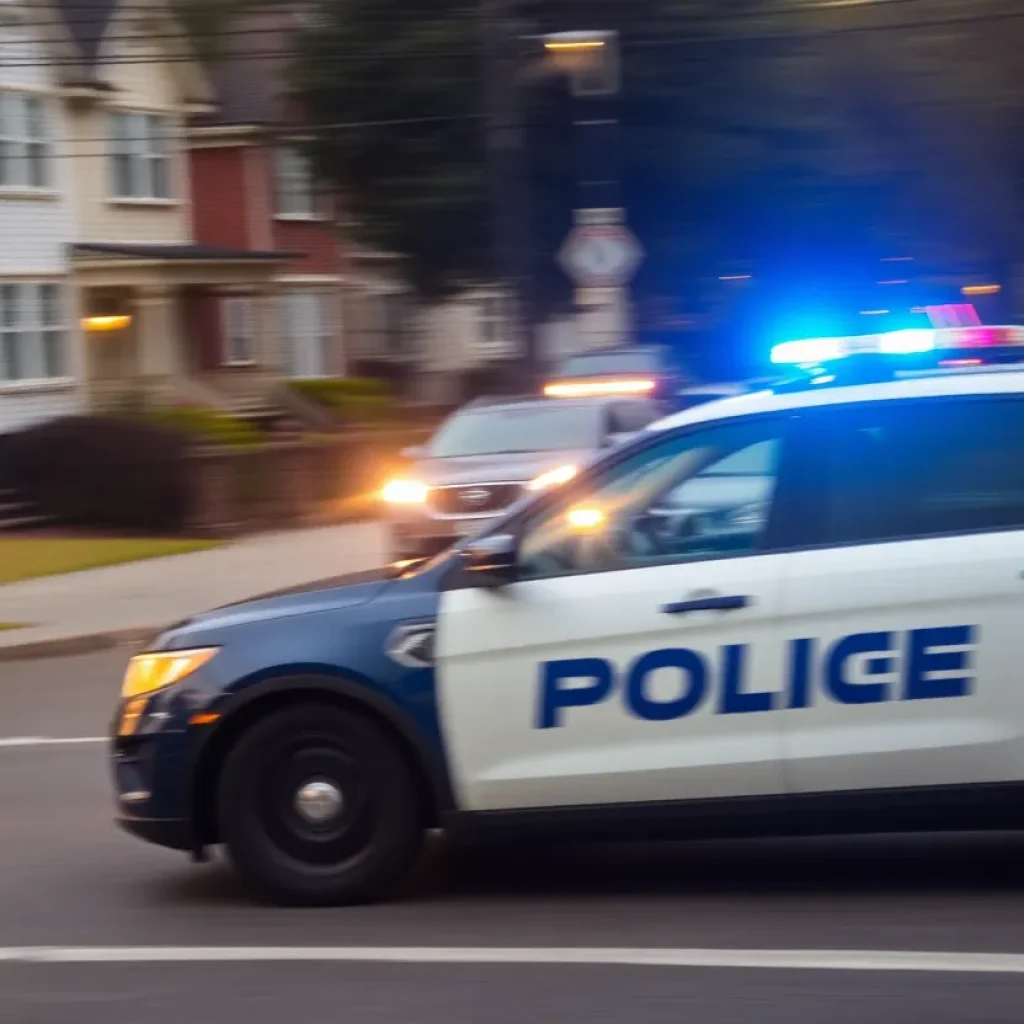 Police car in pursuit during a high-speed chase in San Antonio