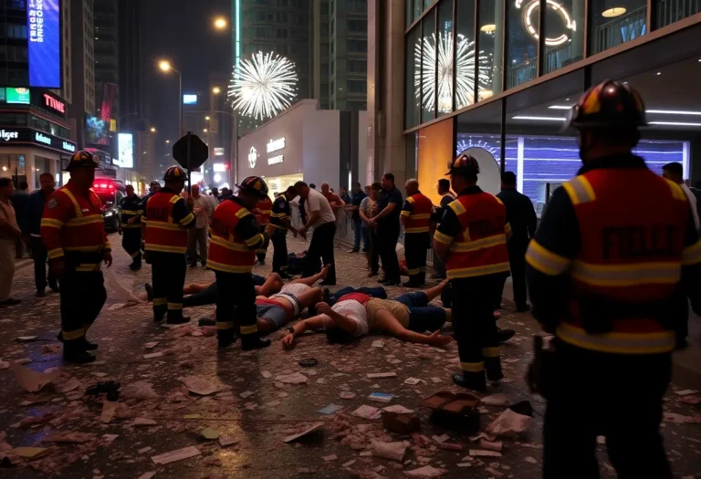 Emergency responders assist victims after a New Year's Eve fireworks explosion in Honolulu.