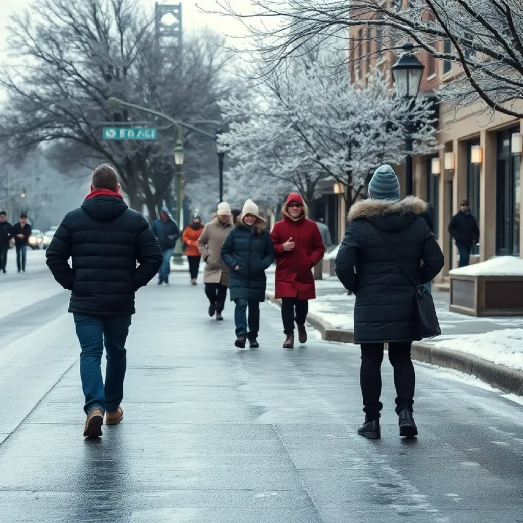 Scene of an icy street in San Antonio during winter weather