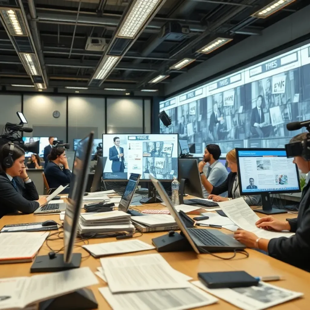 Aspiring journalists working in a newsroom