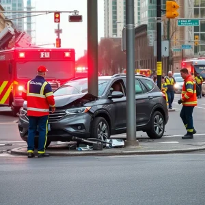 Emergency responders at a car accident scene in Laredo