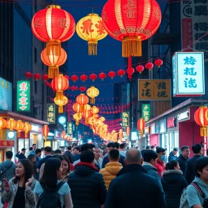 People celebrating Lunar New Year in a vibrant festival in San Antonio.