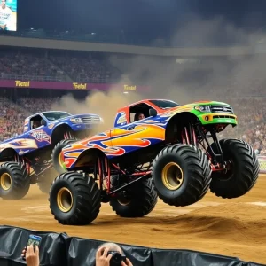 Monster trucks performing at the Alamodome in San Antonio