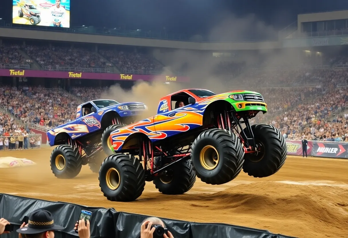 Monster trucks performing at the Alamodome in San Antonio