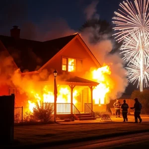 Firefighters battling a fire caused by fireworks in San Antonio