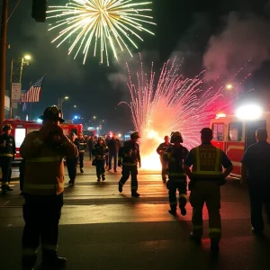 Emergency responders at the site of a New Year’s Eve fireworks explosion in Honolulu.