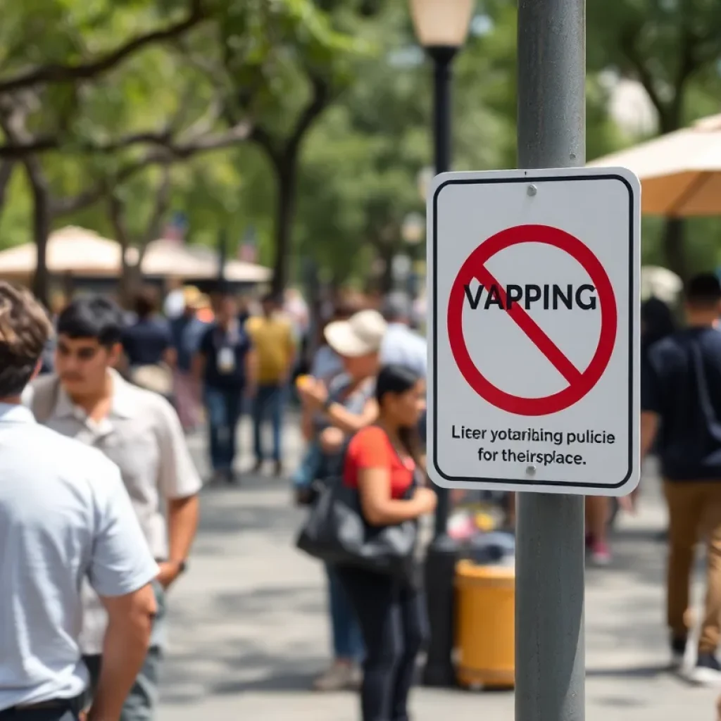 A public space in San Antonio with no vaping signs.