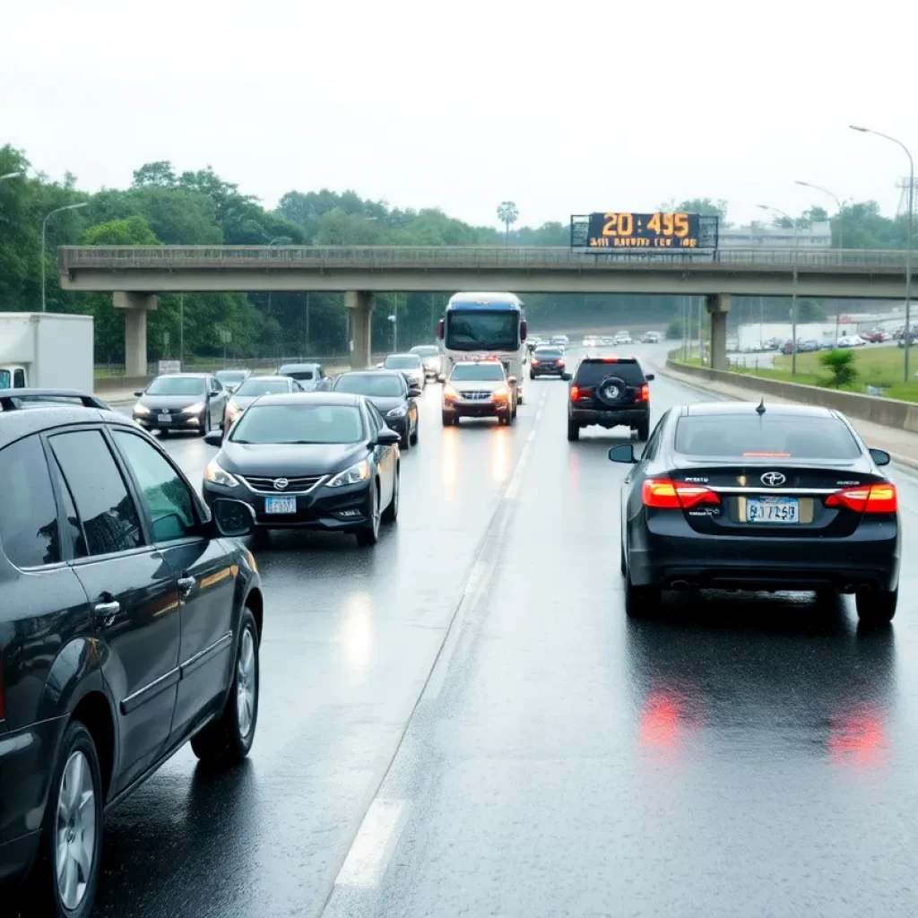 Traffic congestion during a rainy day in San Antonio