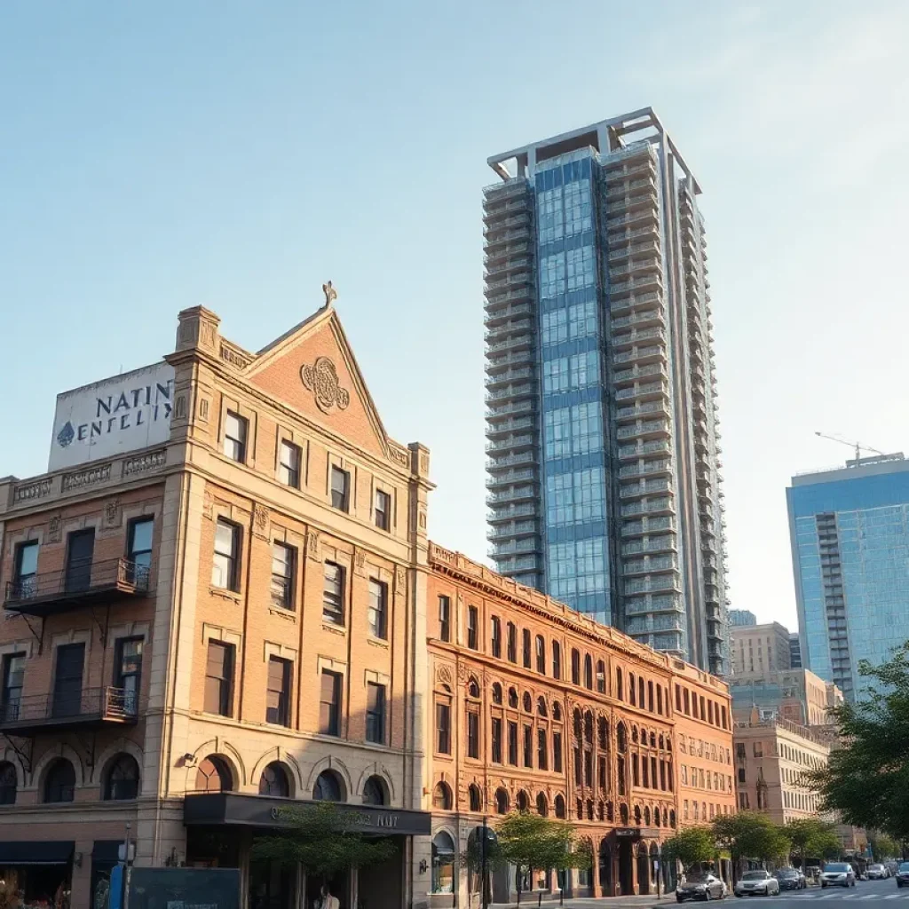 Modern and historic buildings in downtown San Antonio