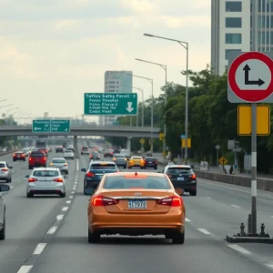 Highway with traffic signs promoting road safety