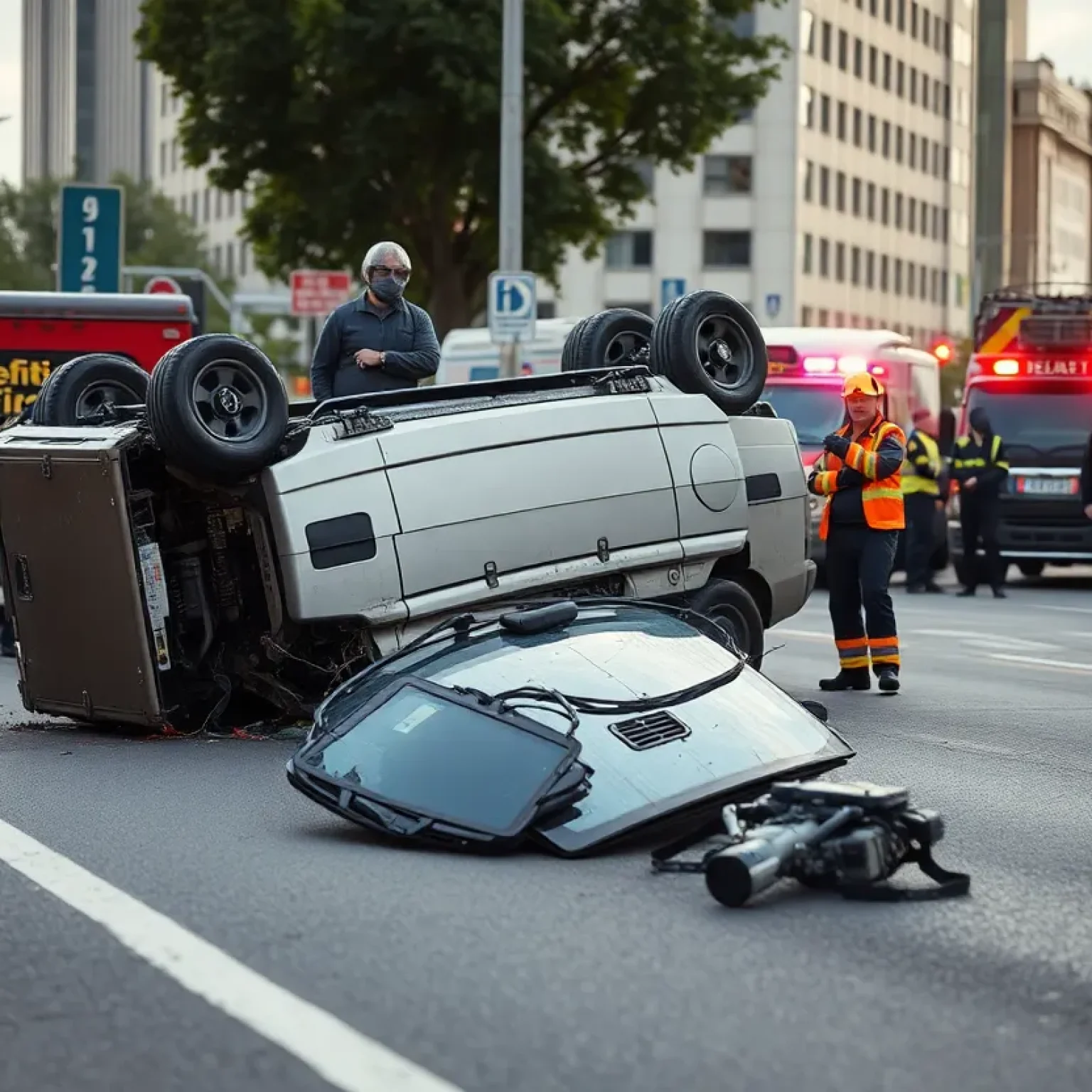 Emergency responders at the scene of a rollover car crash in San Antonio.