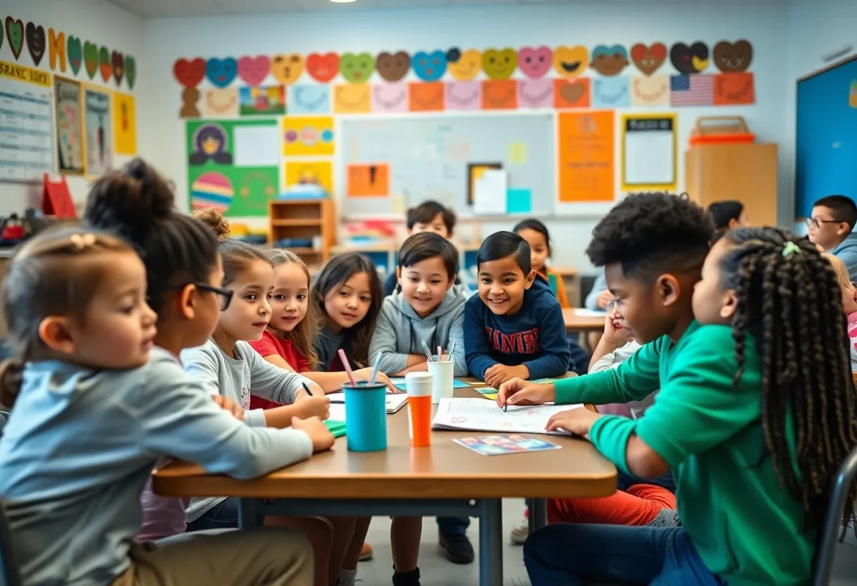 Students engaged in a creative classroom activity