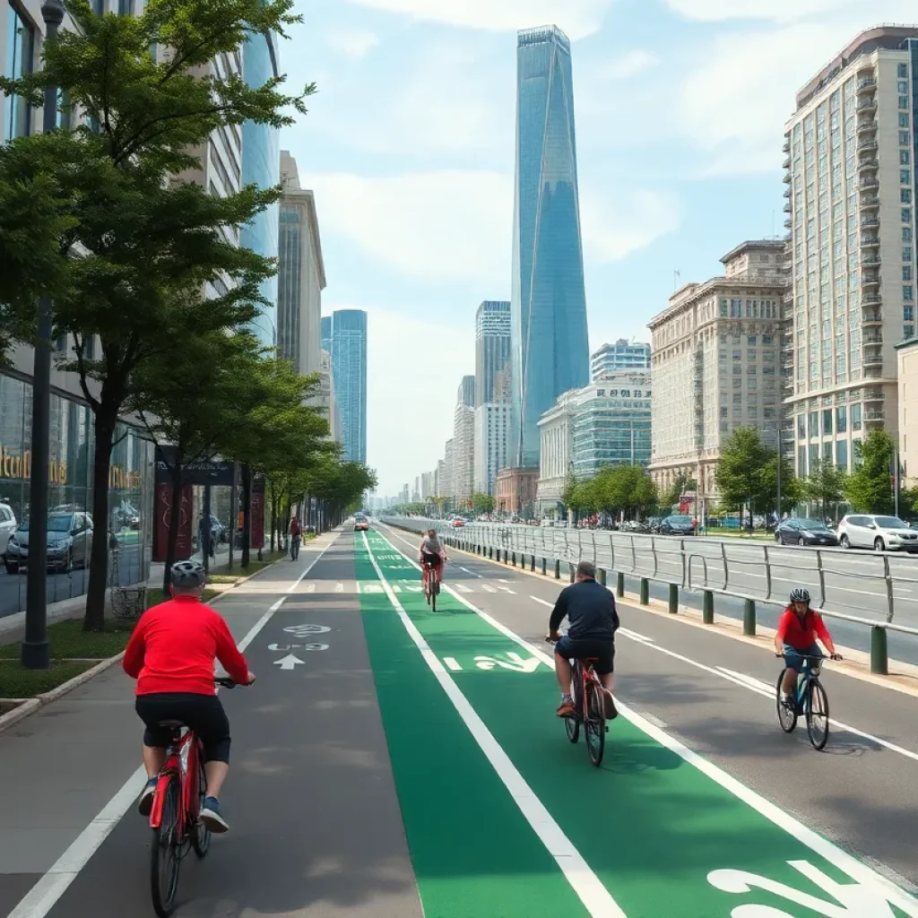 Cyclists enjoying a new bike lane in San Antonio