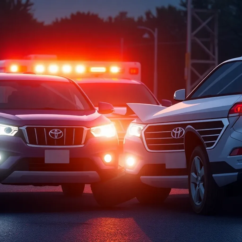 Scene of a car accident with emergency vehicles