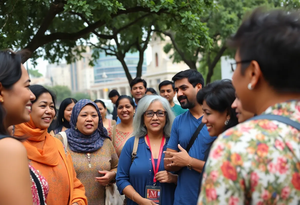 A diverse group of people in San Antonio engaging in a community discussion.