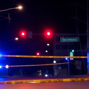 Police lights on a San Antonio street at night