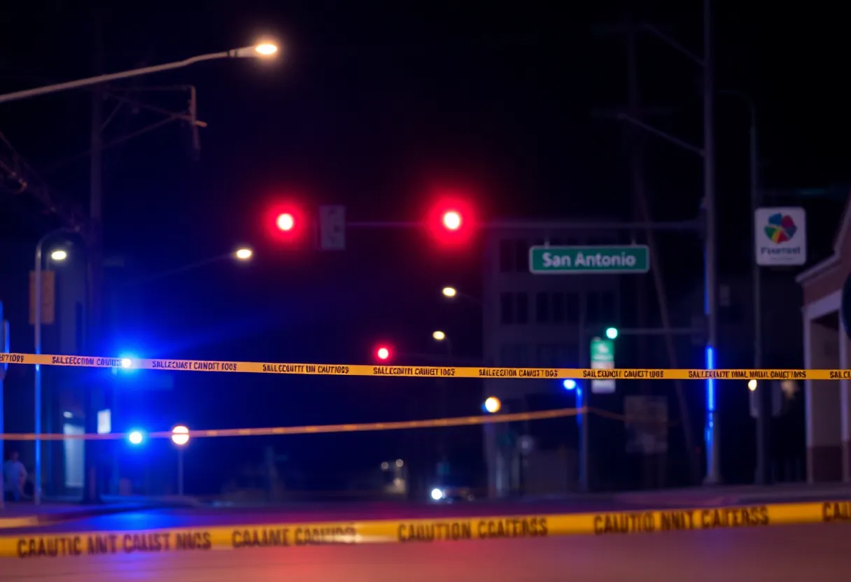 Police lights on a San Antonio street at night