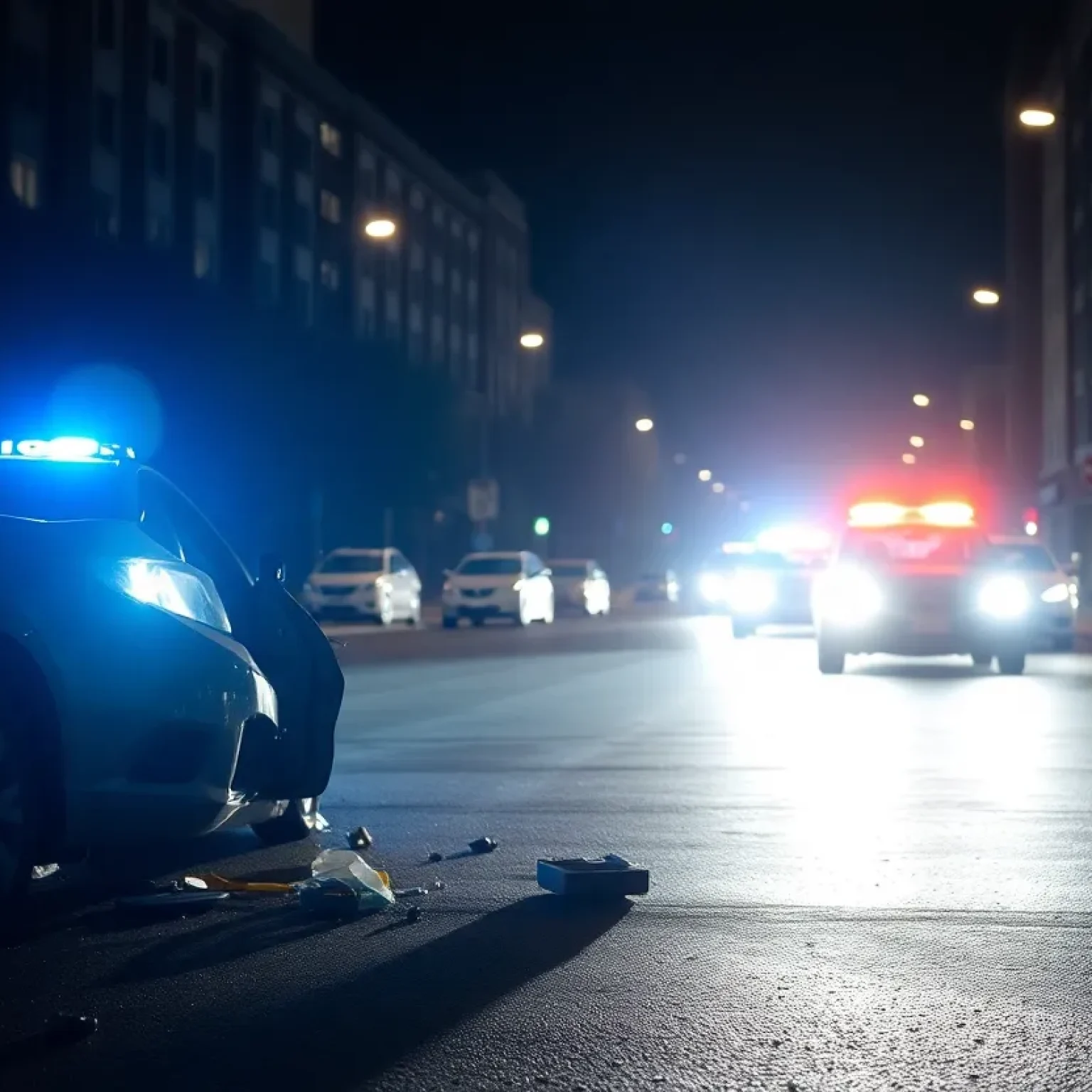 Police lights at a car accident scene in San Antonio.