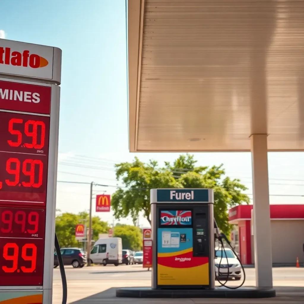 Gas station in San Antonio displaying fluctuating fuel prices