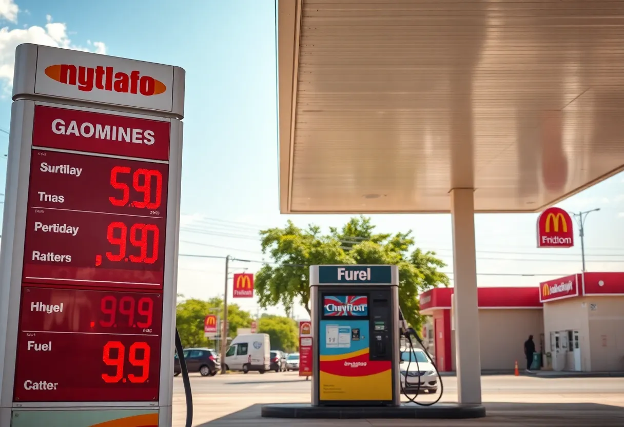 Gas station in San Antonio displaying fluctuating fuel prices