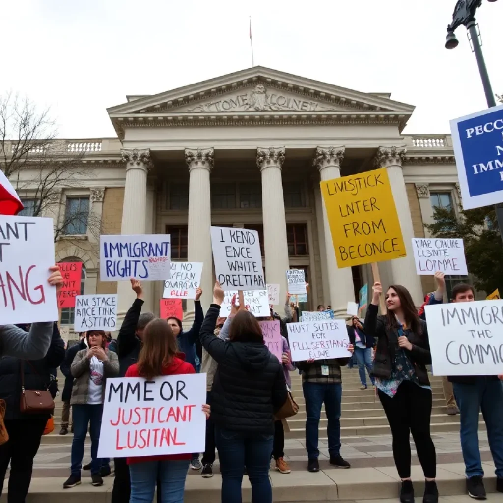 Demonstrators supporting immigrant rights in San Antonio