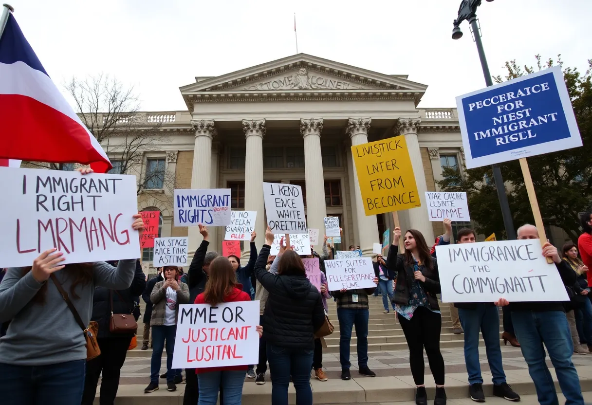 Demonstrators supporting immigrant rights in San Antonio