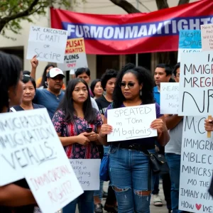 Residents of San Antonio discussing immigration rights during a community gathering.